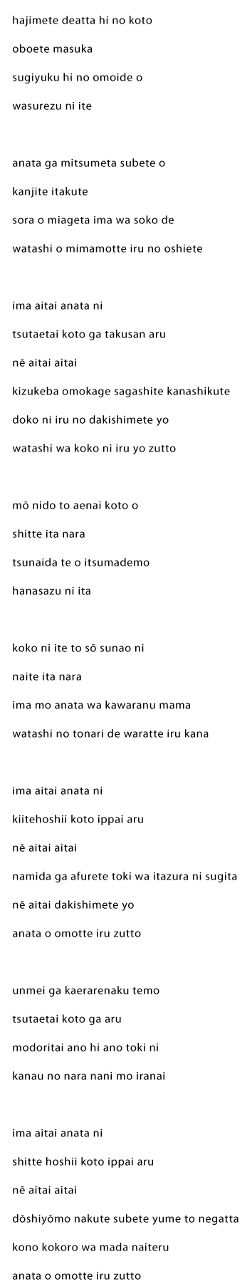 Aitakute Ima Lyrics in Rōmaji